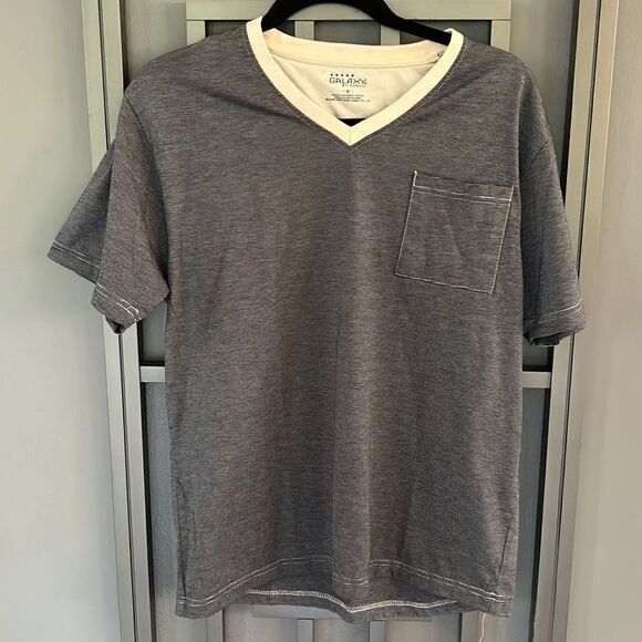 NWOT galaxy by Harvick black and tan striped V-neck T-shirt size M men's - Picture 1 of 4